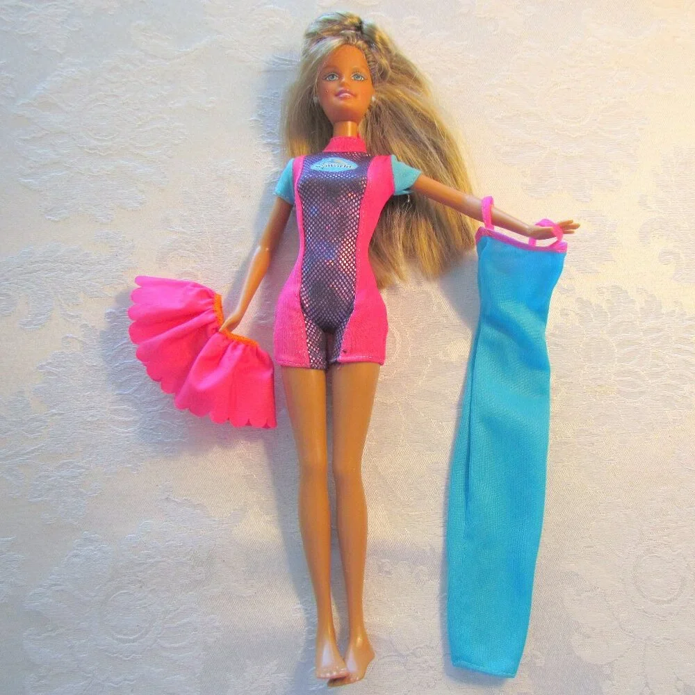 BARBIE + JET SKI + SHARK, 1978 TAN BARBIE w BEAUTIFUL STREAKED HAIR; POOL FUN!